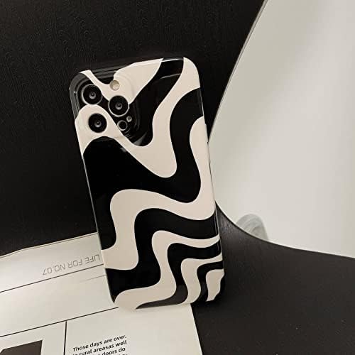 Black White listrado linhas de redemoinho de capa de telefone compatível com iPhone 14 Pro retro chic onda impressão estética Proteção