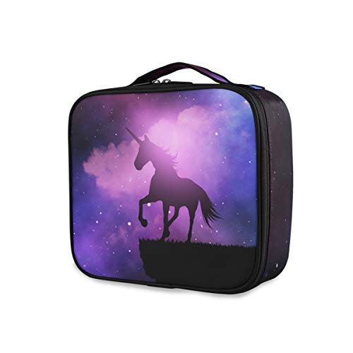 Mr.xzy Unicorn Travel Makeup Trem Case Makeup Bag Bag de cosméticos com escovas de trem Divisadoras de joalheria ajustável