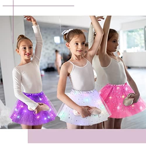 3 PCs iluminam a saia tutu estrela o vestido de dança de balé em camadas para garotas iluminadas saias led Tutu Tulle Skirt, 2-8