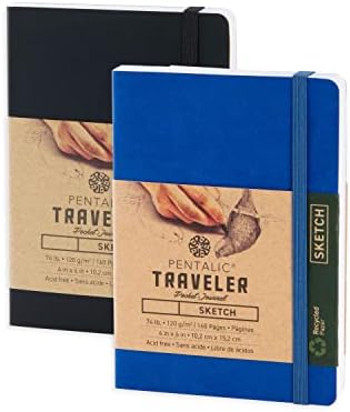Pacote de viajante para viajante de esboço de bolso de 4 x 6 pentalico - preto e azul royal