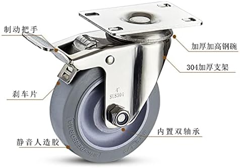 Rodas de rodas de aço inoxidável yuzzi 304 3 polegadas de 4 polegadas de poliuretano PU MUTE SEM RURST para rodízios industriais 1pcs