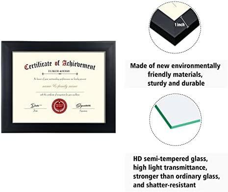 Elsker & Home Black Diploma Frames 8,5 x 11, Certificado e quadro de grau de documentos com vidro real para exibição de parede ou mesa