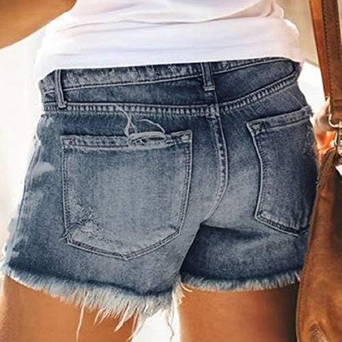 lececcy feminino rasgado jeans jeans shorts mid ascensão de bainha dobrada short shorts angustiados shorts jeans elásticos