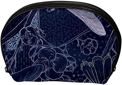 Bolsas de cosméticos para mulheres, bolsas de bolsas de maquiagem de maquiagem Bolsa de maquiagem Girls, Blue Dragonfly Bird Flower Bird Flor da Retro Blue