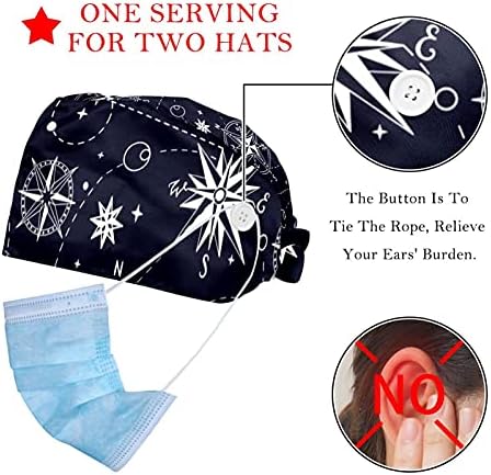 2 pacotes Sun Retro Ajustável Capinho de trabalho com Button & SweatBand For Enfermes Women Women Ponytail Hat