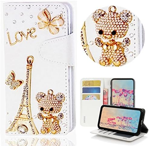 STENES Huawei Mate 10 Lite Caso - Stylish - 3D Bling Bling Crystal Eiffel Tower Urrador Butterfly Cartter Cristet Slots Dob Stand Stand Leather Cover Caso para Huawei Mate 10 Lite - Ouro