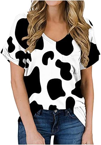 uikmnh mulheres manga curta vaca de algodão das vacas de verão camisa de camiseta solta camisa