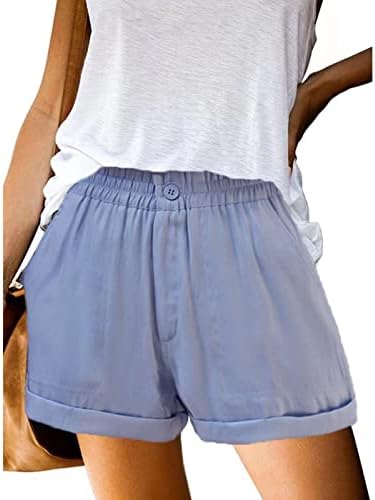 Firero Summer Shorts para mulheres, shorts casuais femininos elásticos de cor sólida com unhas zíper confortável bolso casual shorts
