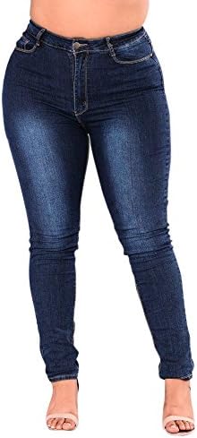Calça calça jeans jeans com bolsos esticados jeans magros altos calças finas de cintura de tamanho grande jeans feminina
