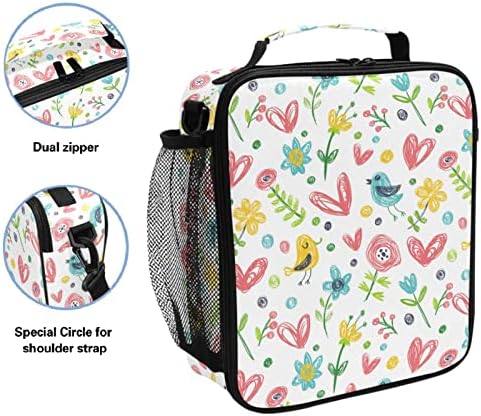 ZZXXB Adorável pássaro Bird Floral Lunch Saco Box Reutiliza Térmica Bag Tote Tote ao ar livre Picnic Bag com alça de ombro para estudantes adultos