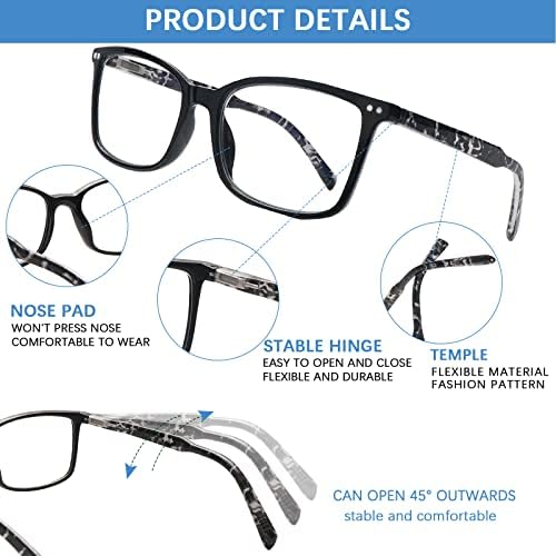 Cojwis 5 óculos de leitura de embalagem para mulheres elegantes de bloqueio de luz azul anti -falhas de lesão ocular leitores de computador Spring Hinge
