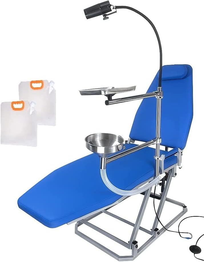Cadeira portátil azul, com luz fria, com bandeja de instrumentos de estrutura de aço inoxidável, envio dos EUA