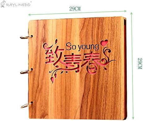 Raylinedo® 16 Qualidade de madeira coberta de madeira Álbum de fotos DIY personalizado Wood Made Ring Binder Book Style