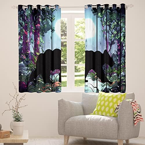 Cortinas de janela de urso para quarto da sala de estar de floresta selvagem cortinas de urso para crianças meninos meninas