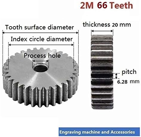 Alanooy 2m 66 dentes 45 Número de engrenagens de aço de aço 1pc Metal Pinion