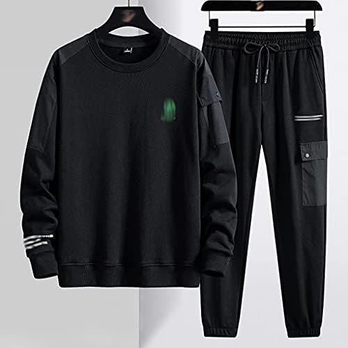 ZCJUX Spring Autumn Black Tracksuit Men Sweetshirts de grandes dimensões+calças de duas peças Sets Men Streetwear