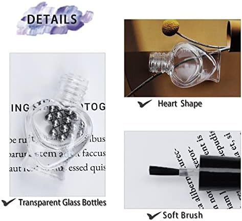 Garrafas de esmalte vazio Agidea 5 ml em forma de coração, frascos de unhas vazias de frascos de amostra de amostra com escova