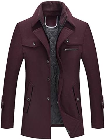 Misture de lã de lã para masculino Pasa de ervilha de inverno colar de gola única jaqueta de trincheira slim fit à prova