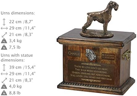 Schnauzer não cropped, urna para cães Ashes Memorial com estátua, nome do animal de estimação e citação - ARTDOG Personalizado