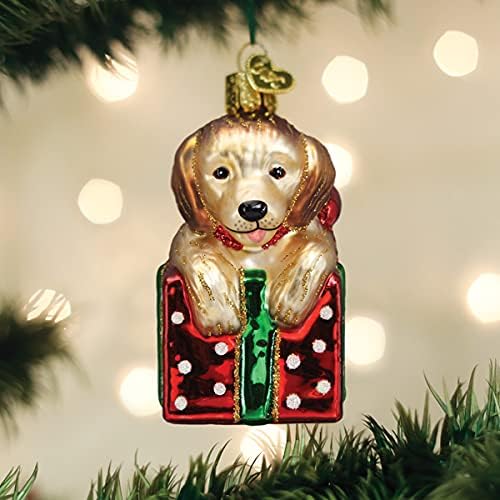 Ornamentos de Natal do Velho Mundo Férias Golden Retriever Puppy Glass Ornamentos soprados para a árvore de Natal