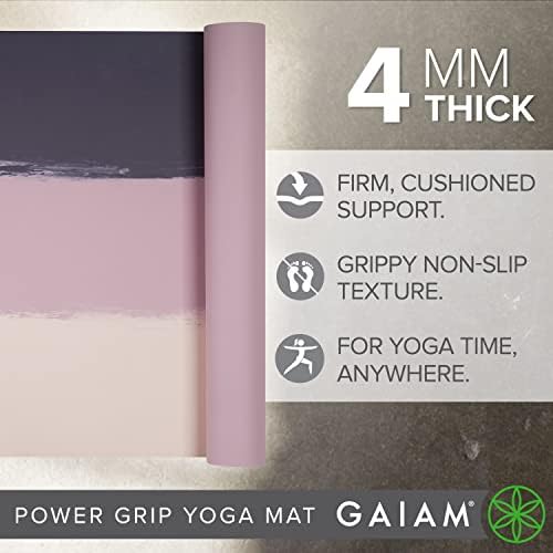 Gaiam Power Grip Yoga Mat-4mm de borracha de borracha natural de borracha natural de 4 mm de borracha natural grossa e tapete de