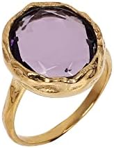 Purple Amethyst Oval Rose Cut Stone Gold Brass Declaração de Brass Boho Ring Presente para irmã
