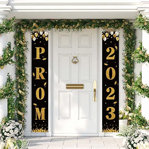 Black and Gold Prom 2023 Decoração ao ar livre Banner 2023 para a porta da varanda da frente 2023 Festa de formatura decorações e suprimentos
