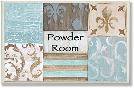 Stuell Industries Fleur de Lis Powder Room Blue, marrom e bege placa de parede do banheiro, 13x19, multicoloria, WRP-930_WD_13X19