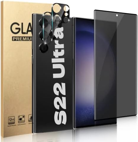 Afsku [1 +2 pacote] Galaxy S22 Protetor de tela Ultra e protetor de câmera, cobertura completa 3D/dureza 9H/sem bolhas/vidro temperado de privacidade, para Galaxy S22 Ultra 5G Screen Protecroo