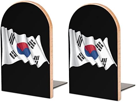 Pintura de bandeira da Coréia do Sul Pintura de Wood Bookend Decorativa Livro que não esquilo final 1 par 7x5 polegadas