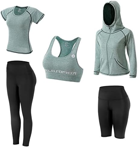 Conjunto de roupas de treino feminino 5 PCs Exercício de roupas atléticas Conjunto