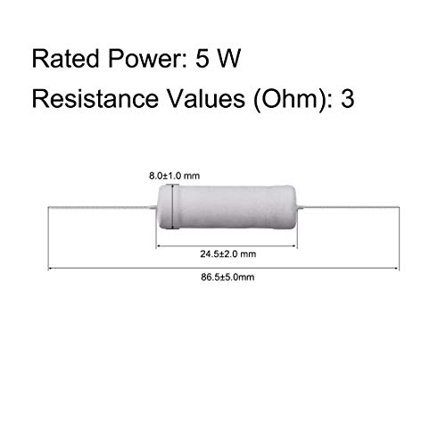 UXCELL 30PCS 3 OHM Resistor, 5W 5% Tolerância Óxido de metal resistores, chumbo, prova de chama para projetos eletrônicos e experimentos de bricolage