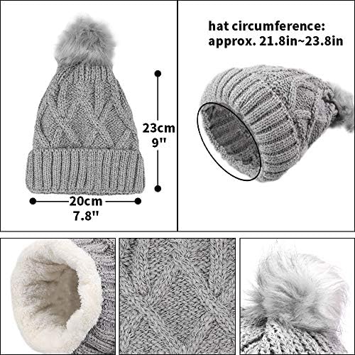 Kratarc Cold Winter Women Work Sconhec Feanie Hat Conjunto de malha de lã Girls Pompom