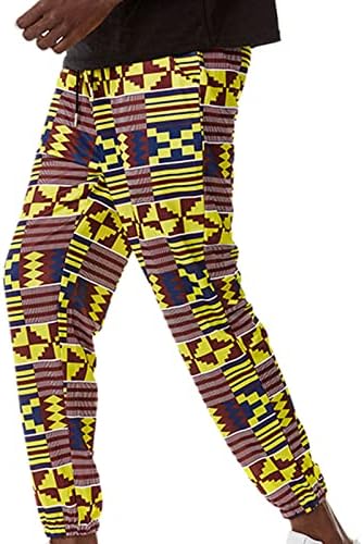 Calças de impressão africana masculina calça calça boho calça de moletom elástica da cintura Casual Casual Sports Long for Men