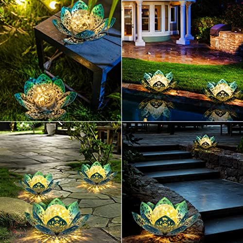 Luzes solares do jardim solar huaxu decorativo ao ar livre - luminária de mesa de flores de lótus brilhante, luzes