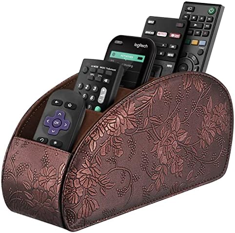 Suporte de controle remoto de Sithon com 5 compartimentos - PU Leather Remote Caddy Desktop Organizer Store TV, DVD, Blu -ray,