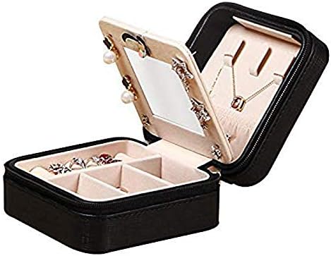 Caixa de jóias Scdhzp Box-Jewelry Caixa de jóias de couro falso Vários compartimentos com espelho para anéis Brincos Bracelets de colar