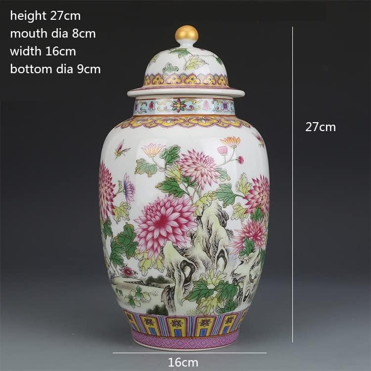 KXDFDC esmalte o crisântemo coberto Jarra de chá de panela Coleção antiga Jingdezhen Porcelana Ornamentos de porcelana
