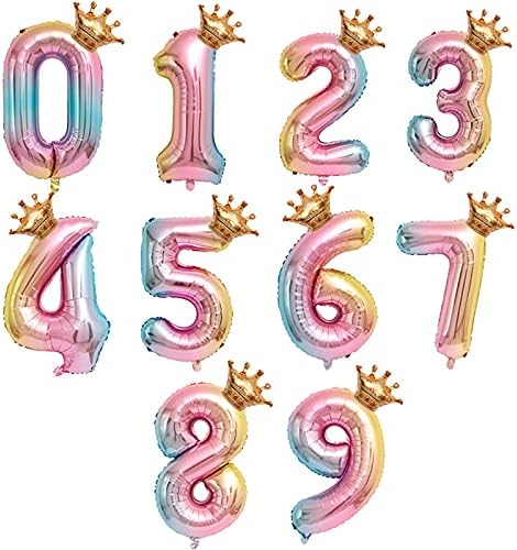 Keriloo 40 polegadas Rainbow Número 3 Balões com Helium de coroa destacável Helium Digital Colorido Party Birthday Decorações para festa de aniversário, casamento, Fotos de fotos de noivado de chuveiro de noiva, aniversário