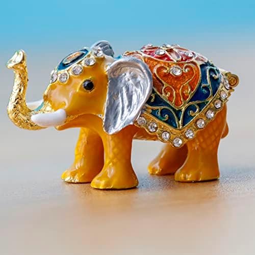 SeteBes Caixa de bugigangas de elefante pintadas de elefantes - Organizador de jóias esmaltado com areia com mini -anel