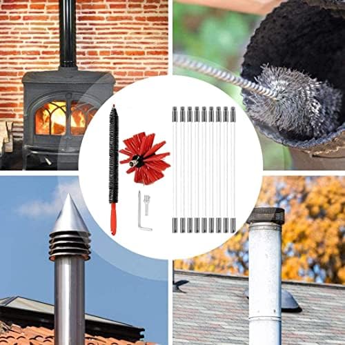 Chimney Sweep Kit Kit Kit de escovas de varredura, Chimney Fluste Sweep Sweep Flue Sweeping Brush e Haste Haste Cleaning