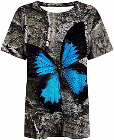 Camisas impressas de borboleta vintage para mulheres tops de verão de manga curta camisetas de pescoço de grandes dimensões