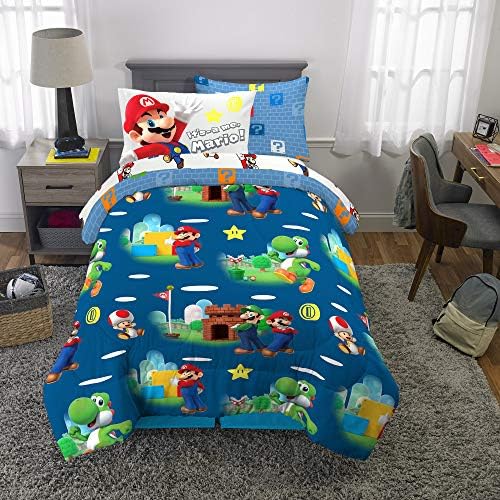 Franco Kids Bedding Super Soft Consolador e lençol com SHAM, 5 peças Tamanho duplo, Mario