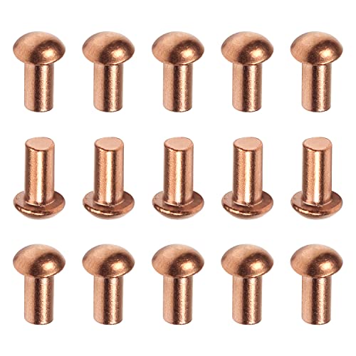 Juvielich Copper Cabeça redonda, 20pcs Rivetes sólidos Fixadores de metal, 0,20 dia x 0,63 comprimento haste de cobre