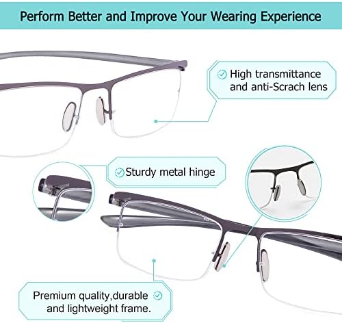 Lur 3 pacotes de óculos de leitura de meio aro + 3 pacotes de óculos de leitura de metal de meio aro