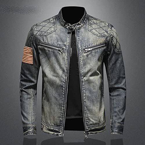 Jaqueta de jeans masculina da primavera e outono Slim Fit Motorcycle Jacket Splice Multi Zipper Men's Wear