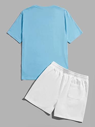 Fioxa roupas de duas peças para homens, camiseta gráfica de desenhos animados e shorts de cintura de cordão
