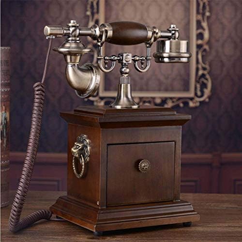 Telefone qdid antigo de madeira maciça, telefone retro telefonia com fio telefônico com fio com cordão antigo telefone antigo