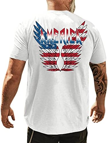 Xxbr 4 de julho Mens camisetas de manga curta, asas de bandeira americana de verão Impresso Slim Fit Patriótico Casual