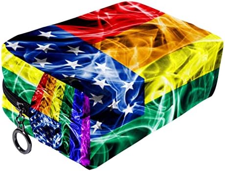 Tbouobt Makeup Bag Bolsa Bolsa de bolsa cosmética com zíper, arco -íris Paz orgulho lgbt EUA bandeira